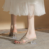 Pantuflas transparentes con remaches franceses para mujer, bonitas y creativas